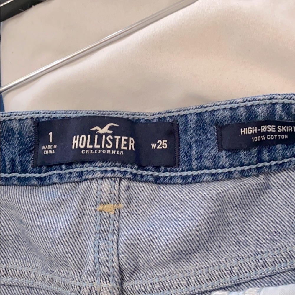 Hollister High Rise 100% Cotton Distressed Blue Jean Skirt Size 1 - Picture 6 of 7